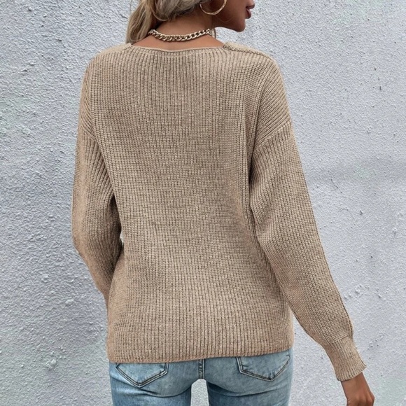 Gray faux wrap Boho knit sweater surplice - Picture 8 of 11